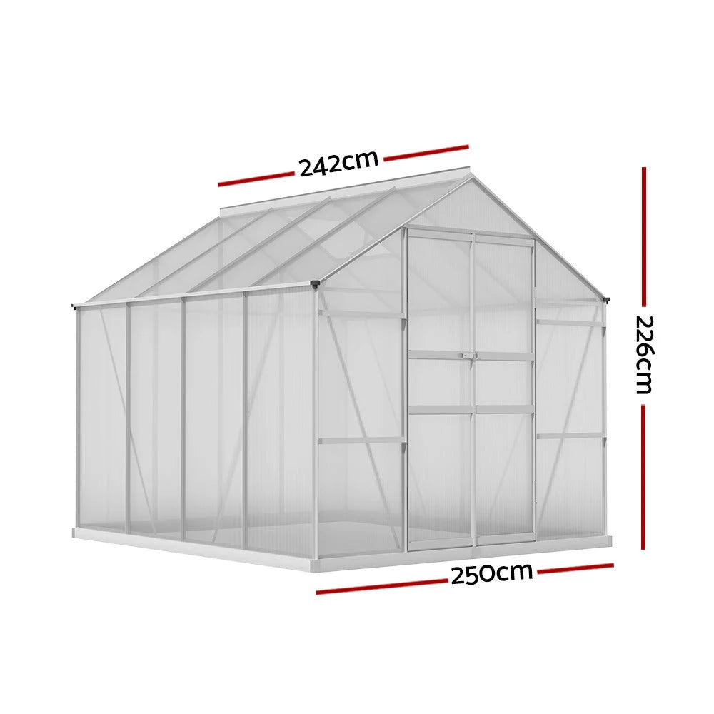Aluminium Greenhouse Polycarbonate Garden Shed 2.4x2.5M