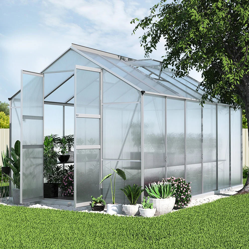 Aluminium Greenhouse Polycarbonate Garden Shed - 3.7x2.5M