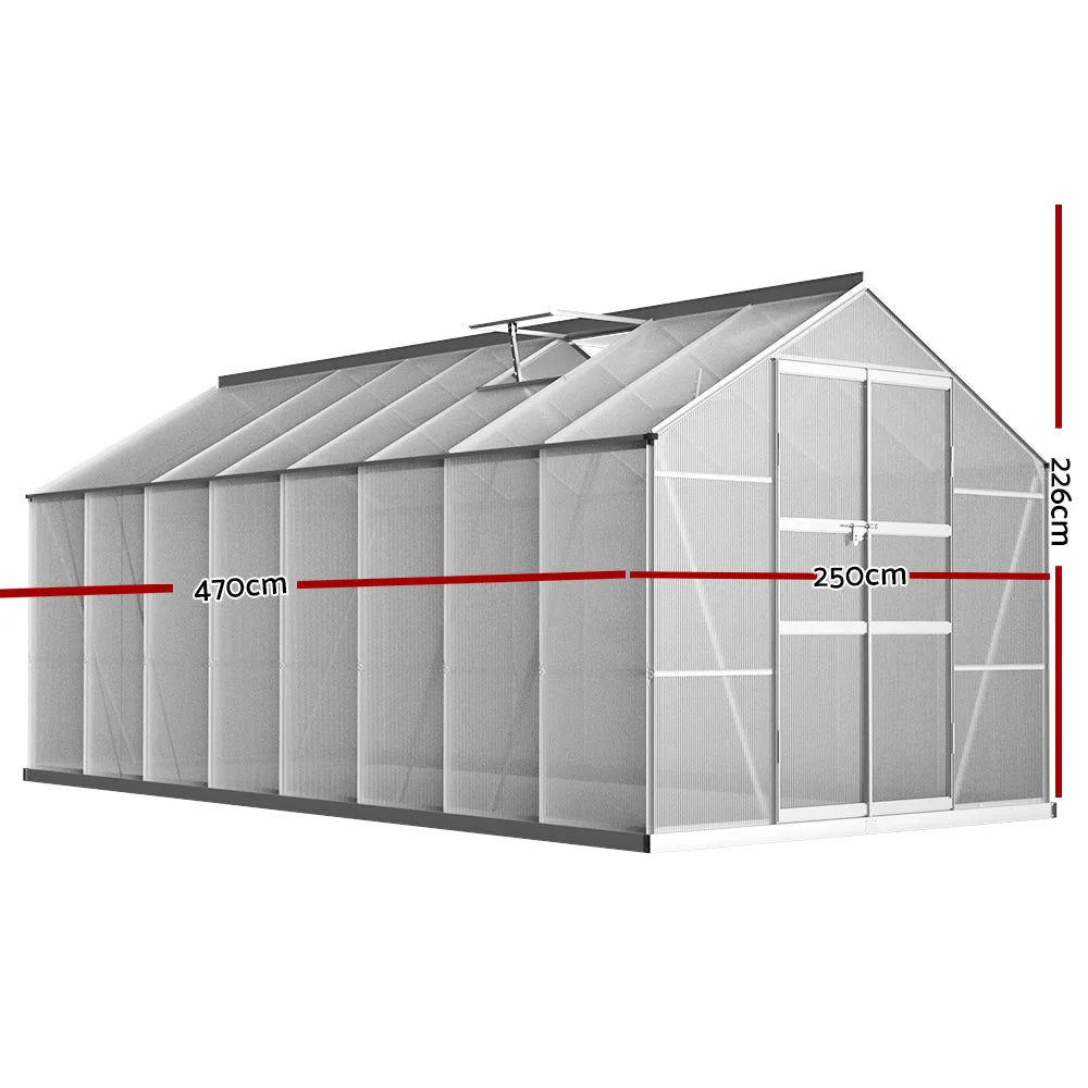 Aluminium Greenhouse Polycarbonate Garden Shed - 4.7x2.5M