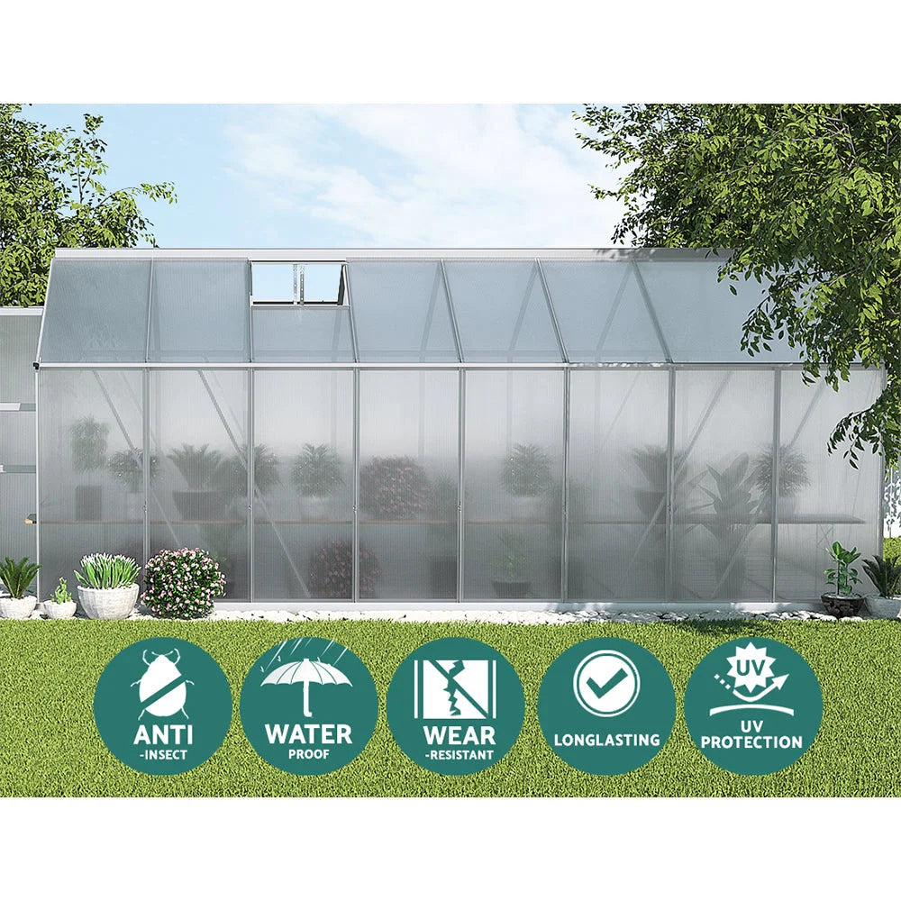 Aluminium Greenhouse Polycarbonate Garden Shed - 4.7x2.5M