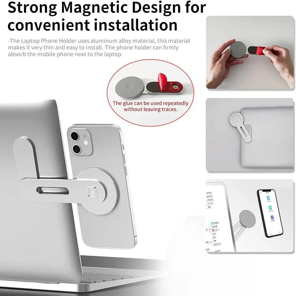 Aluminum Magnetic Phone Stand for Laptop Expansion - Black