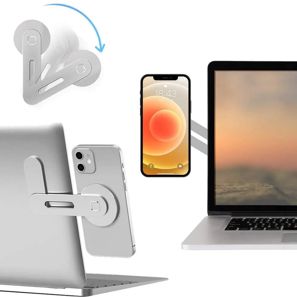 Aluminum Magnetic Phone Stand for Laptop Expansion - Silver