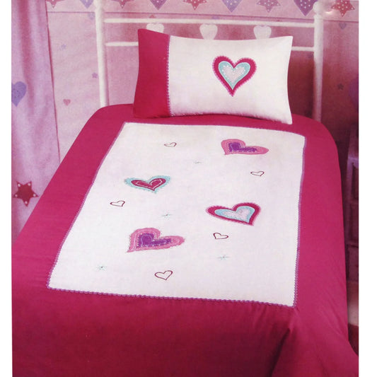 Amia Hearts Embroidered Quilt Cover Set Single - Home &