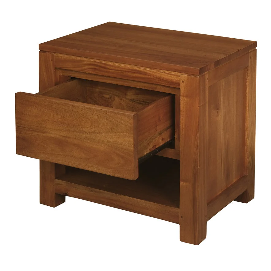 Amsterdam Solid Mahogany Bedside Table 1 Drawer - Light