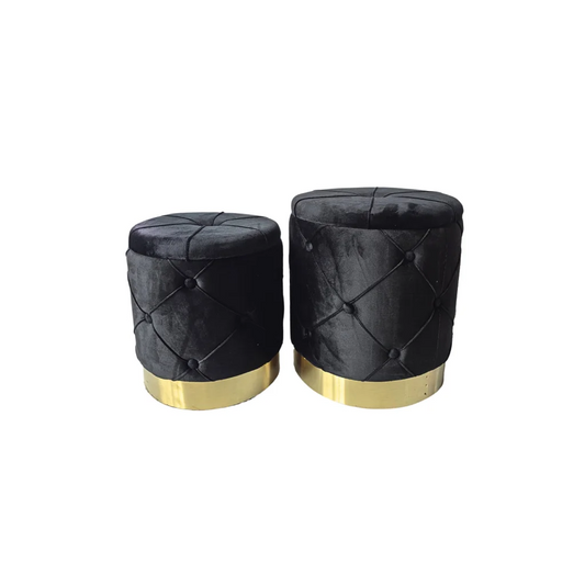 Amy Storage Foot Stools Set of 2 - Black / Gold - Furniture