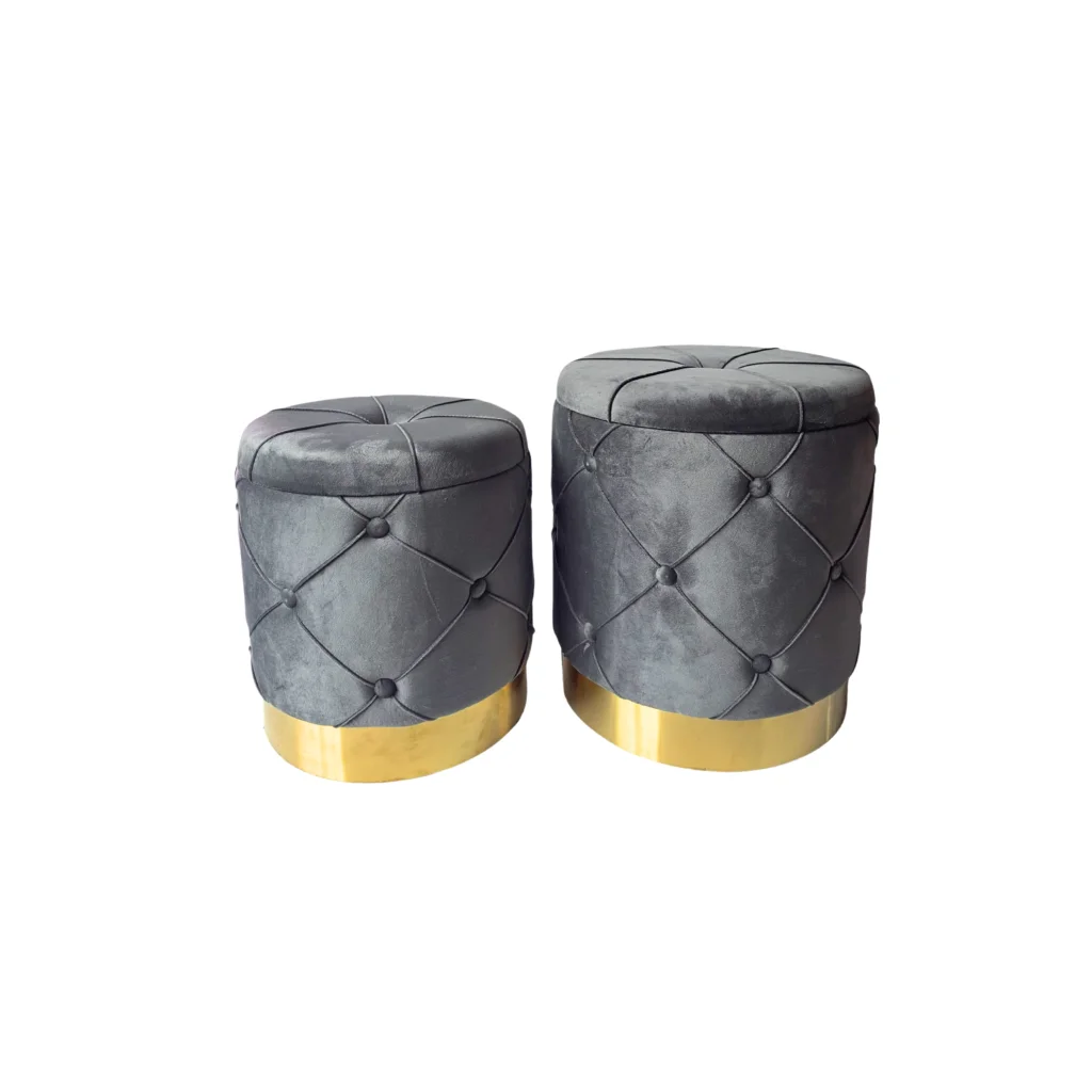 Amy Storage Foot Stools Set of 2 - Gray / Gold - Furniture
