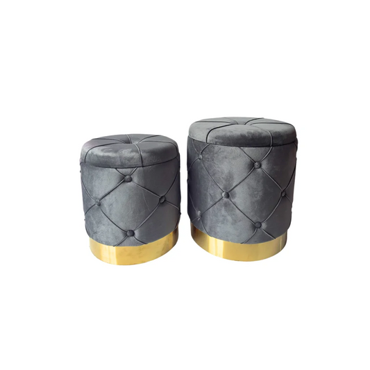 Amy Storage Foot Stools Set of 2 - Gray / Gold - Furniture