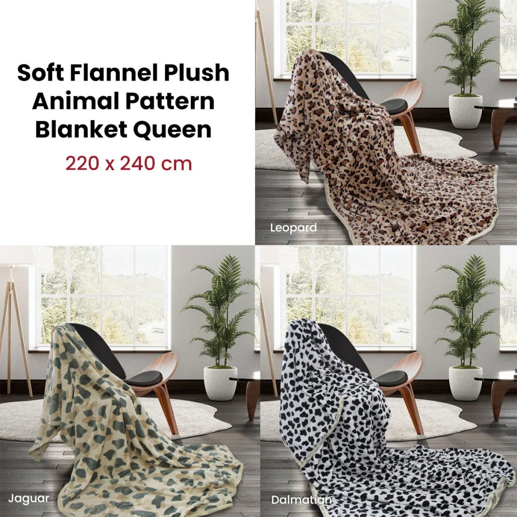 Animal Pattern Soft Flannel Plush Queen Size Blanket 220 x