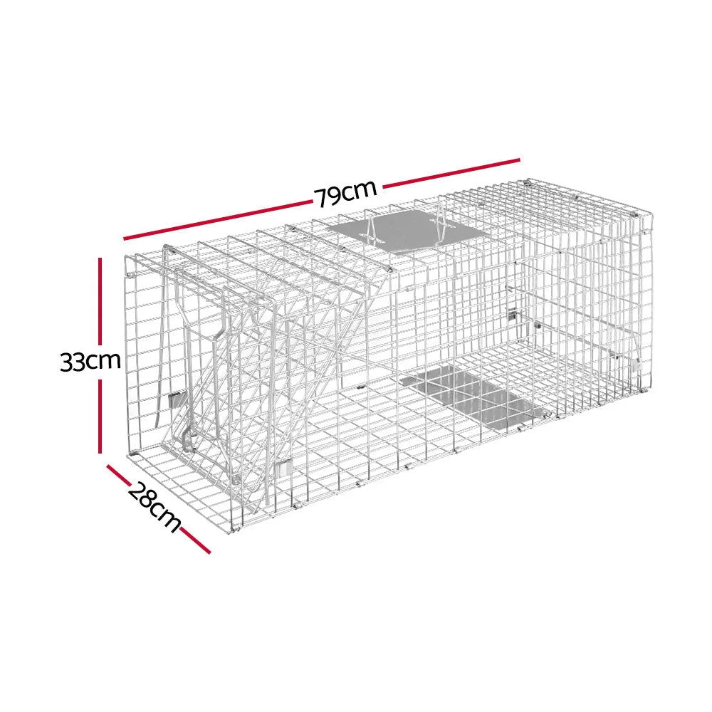 79x28cm animal trap cage with caster wheels and side handle rail
