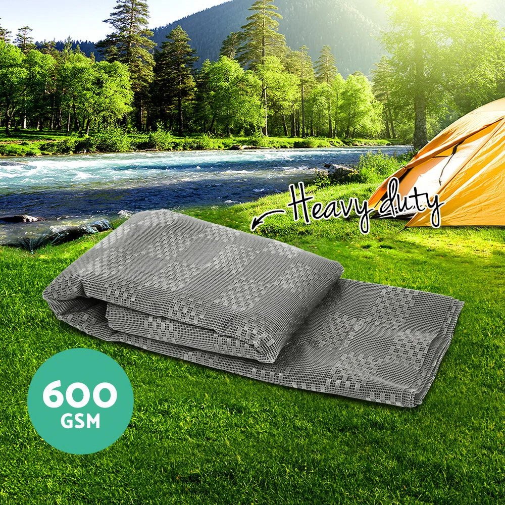 Grey mesh 4x2 annex matting floor with pack contents and accessory layout