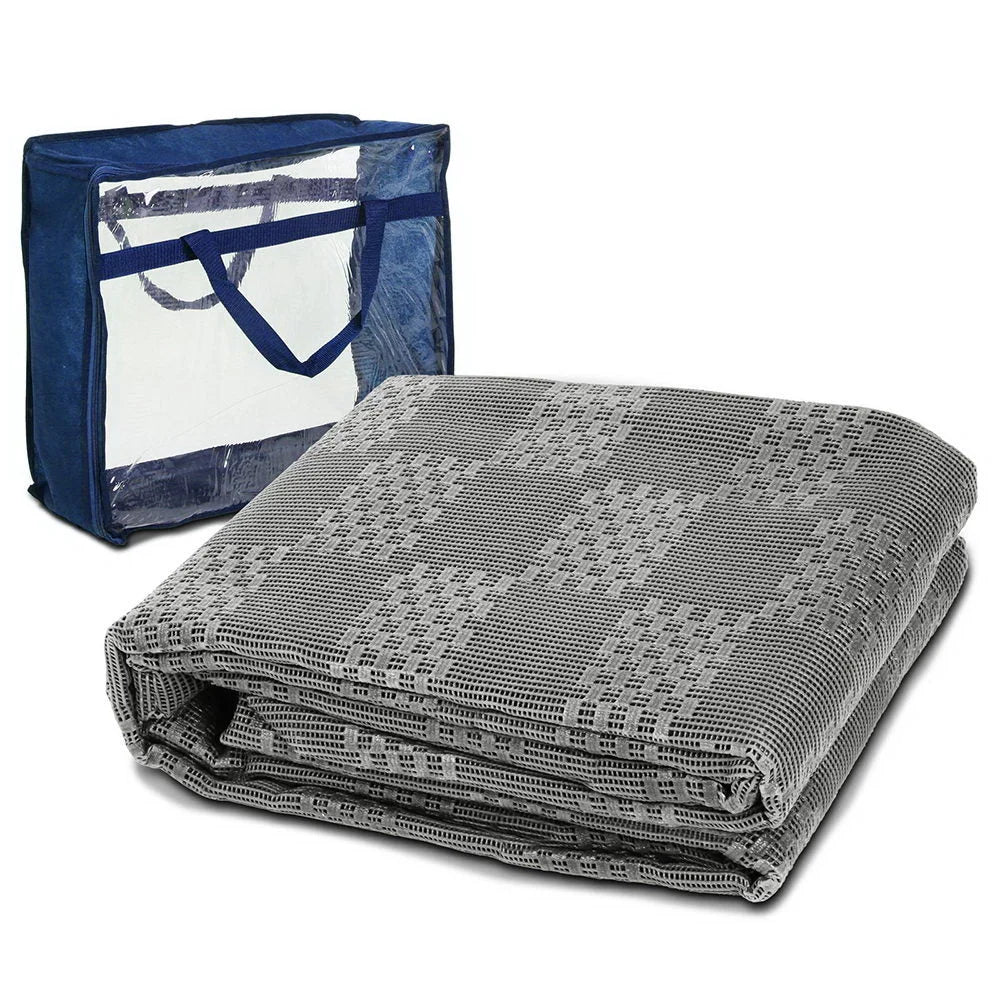Grey mesh 4x2 annex matting floor with fitted edges and product hardware