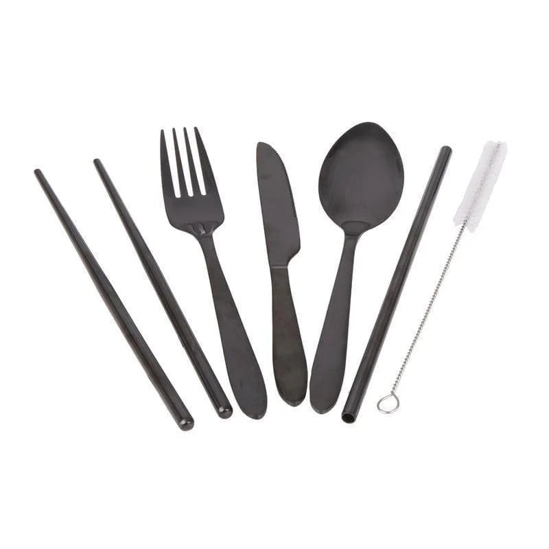 Appetito ? Stainless Steel Traveller?s Cutlery Set in Zippered Pouch Black-1973194225843572737