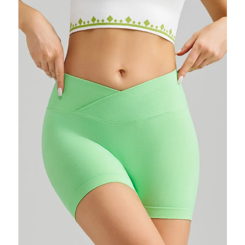 Apple Green Yoga Shorts - Seamless High Waist Tummy Control