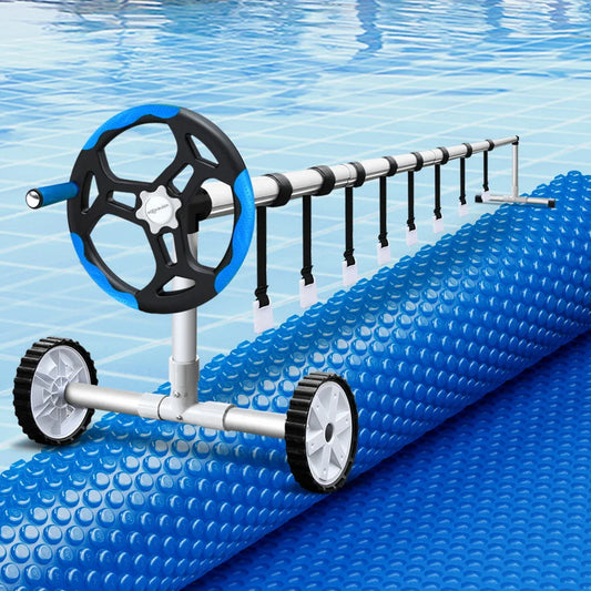 5x3m swimming pool cover with blue bubble blanket roll shape