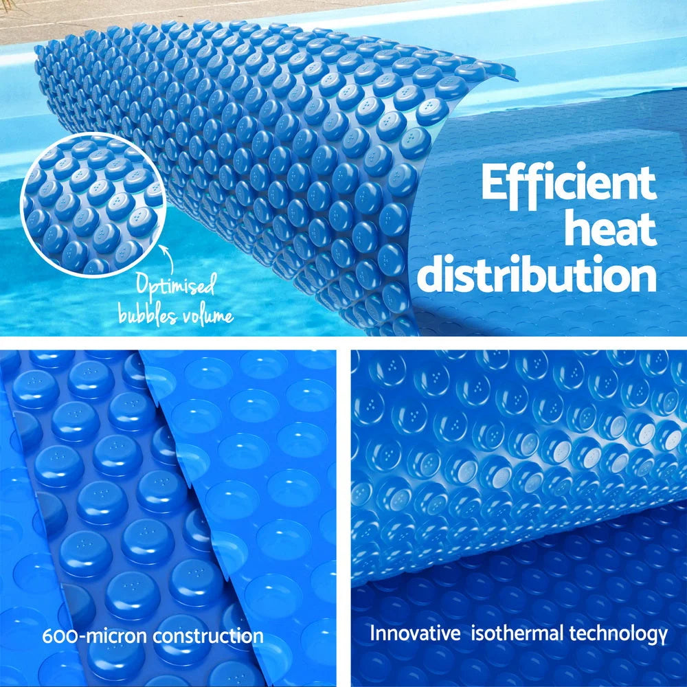 Blue 5x5m swimming pool cover with blue bubble blanket roll shape