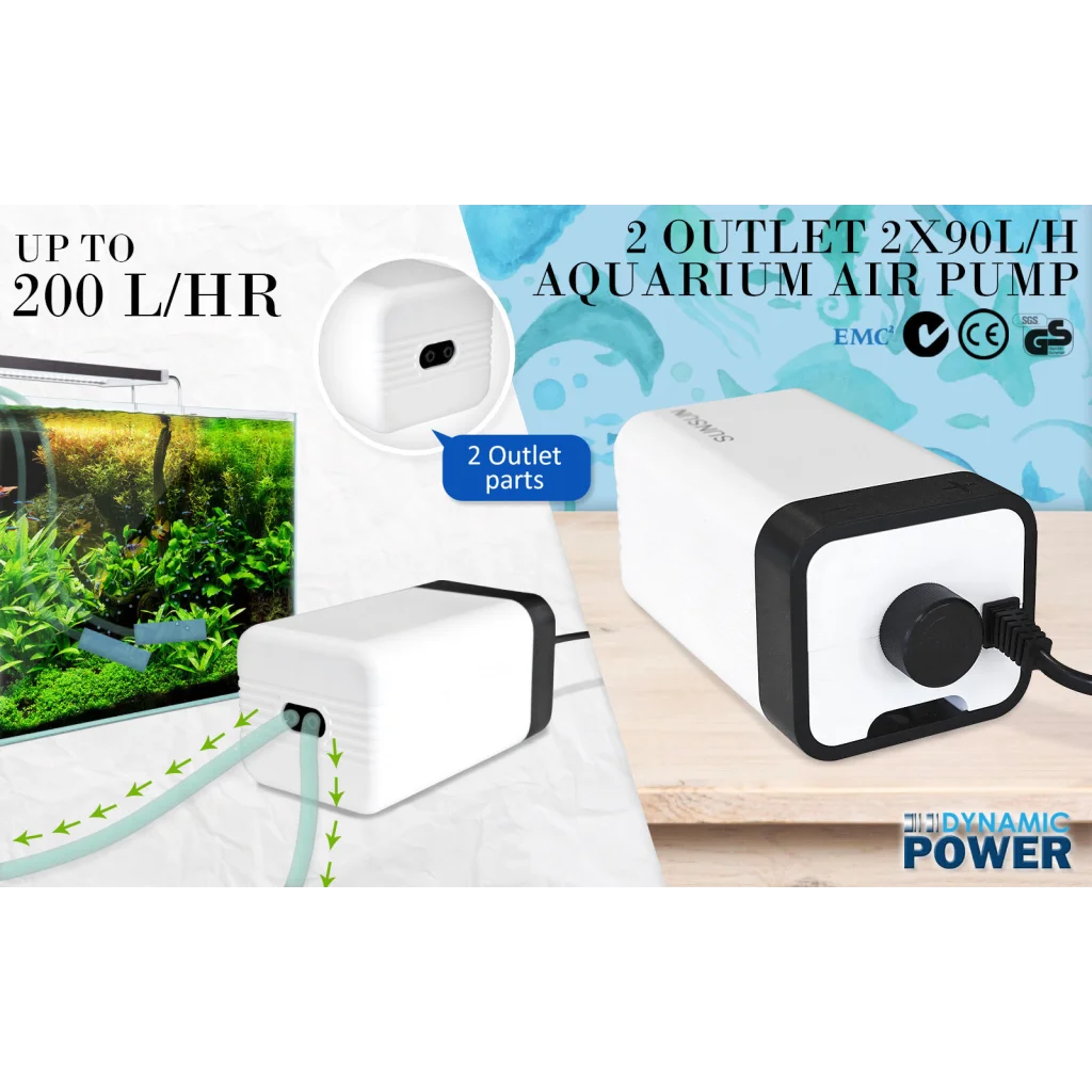 Aquarium Air Pump Oxygen Hydroponic 2 Outlet 180L/H 4W
