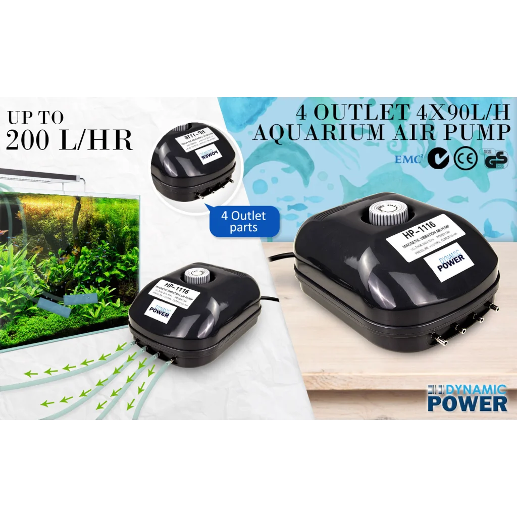 Aquarium Air Pump Oxygen Hydroponic 4 Outlet 360L/H 13W