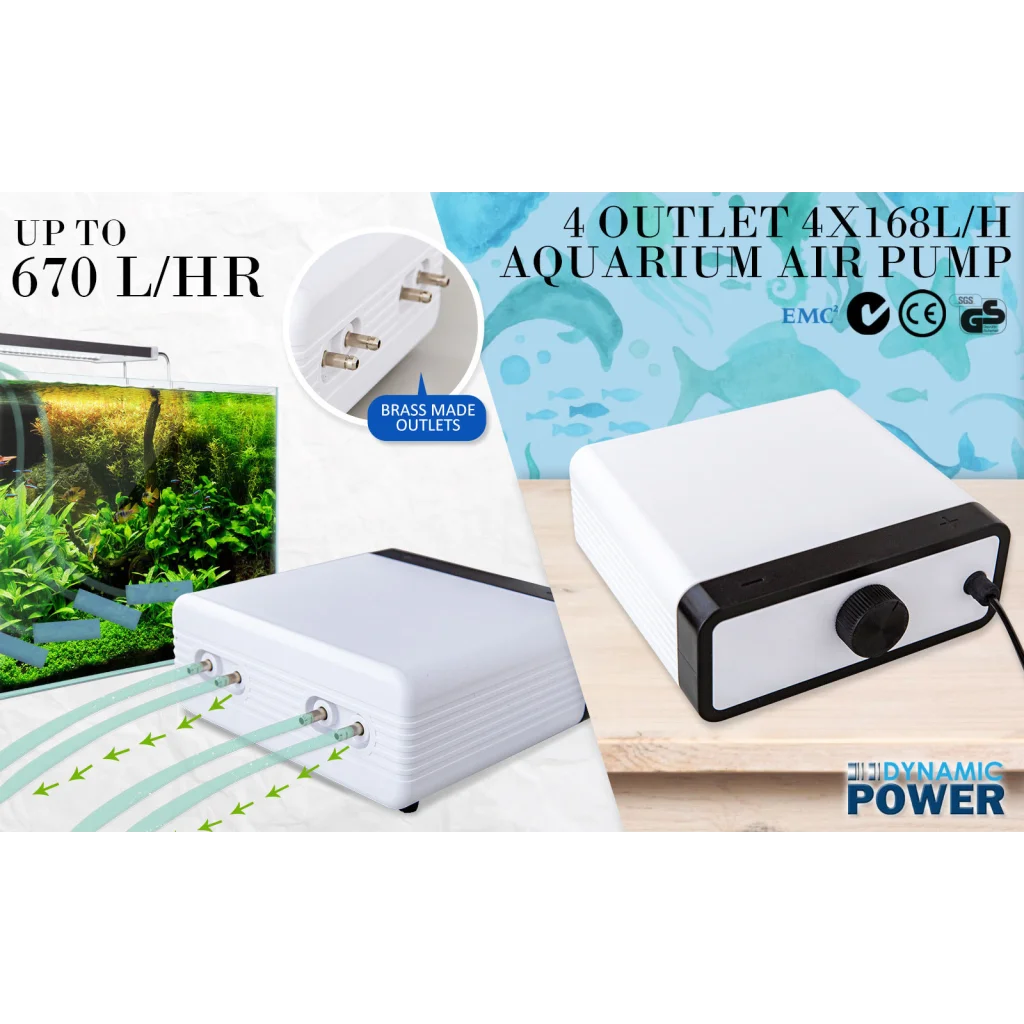 Aquarium Air Pump Oxygen Hydroponic 4 Outlet 670L/H 8W