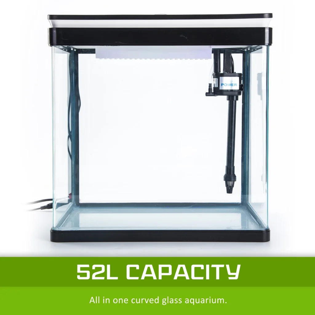 Aquarium Fish Tank 52L Curved Glass RGB LED - Dynamic Power