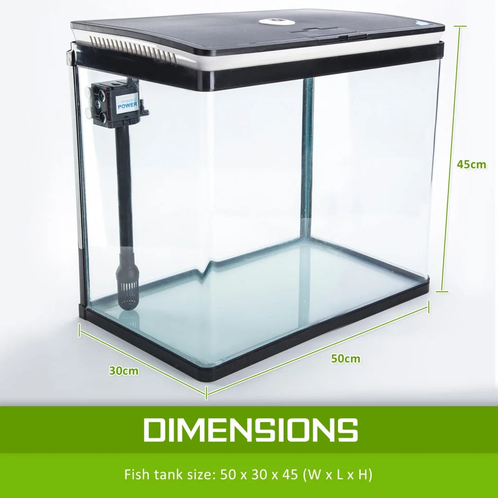 Aquarium Fish Tank 52L Curved Glass RGB LED - Dynamic Power