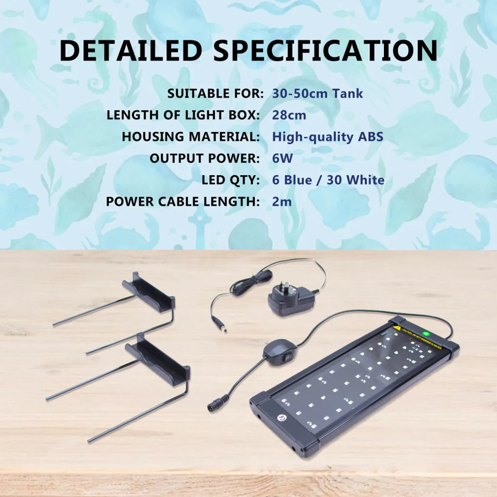 Aquarium LED Light Blue White for Tank 30-50cm Set of 2