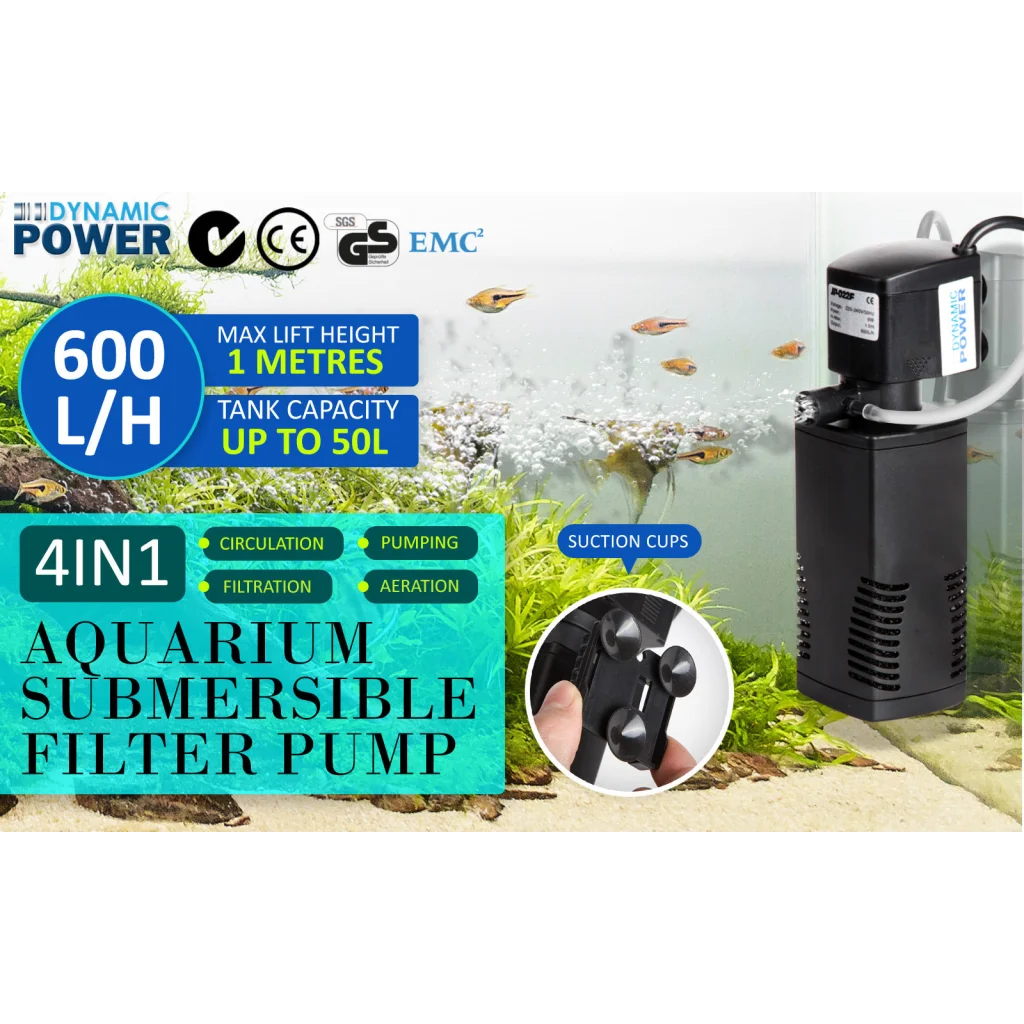 Aquarium Submersible Filter 600L/H 8W 1m Pond Pump