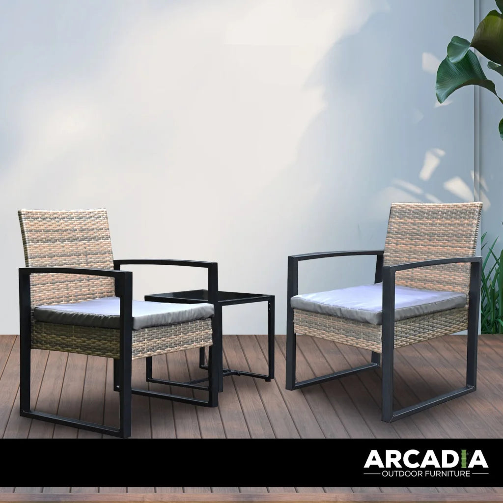 Arcadia Furniture Outdoor 3 Piece Wicker Rattan Patio Set
