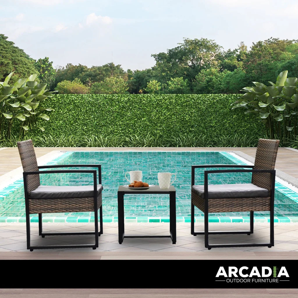 Arcadia Furniture Outdoor 3 Piece Wicker Rattan Patio Set