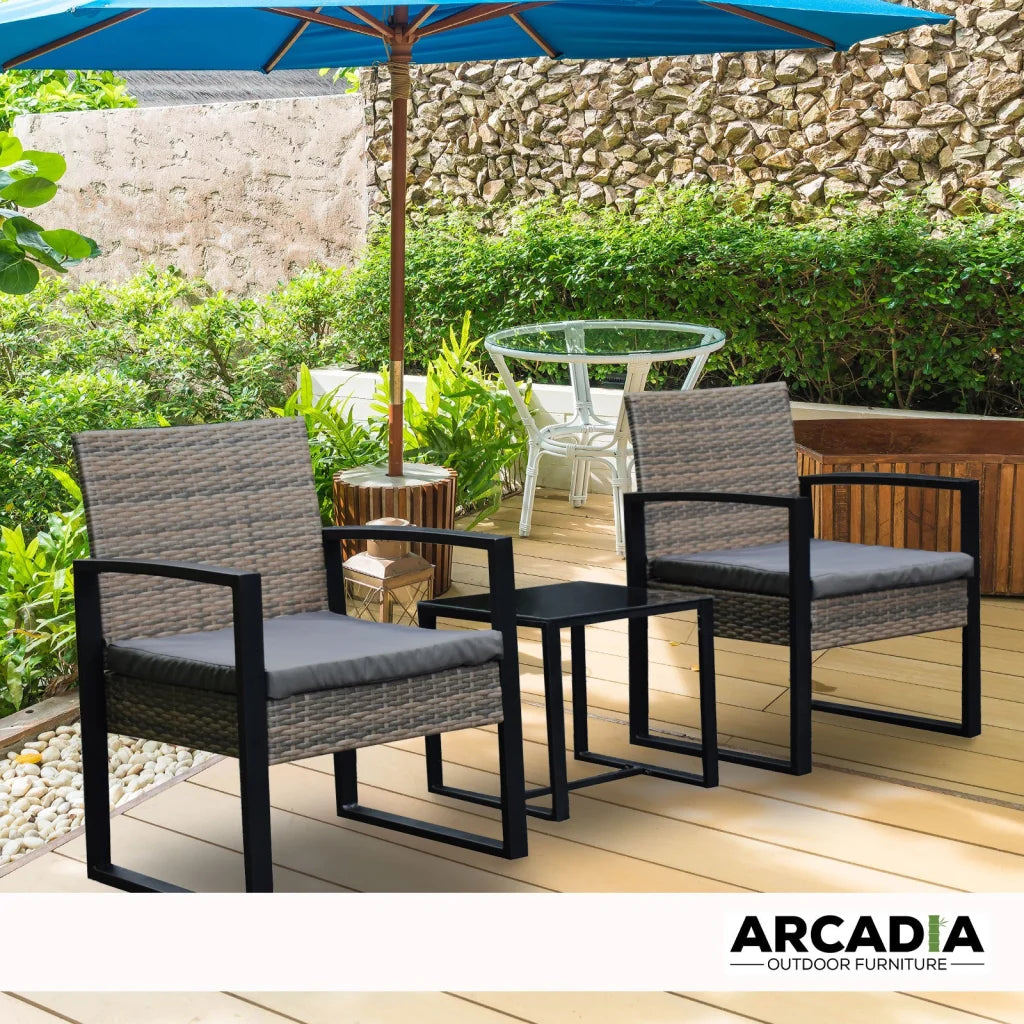 Arcadia Furniture Outdoor 3 Piece Wicker Rattan Patio Set