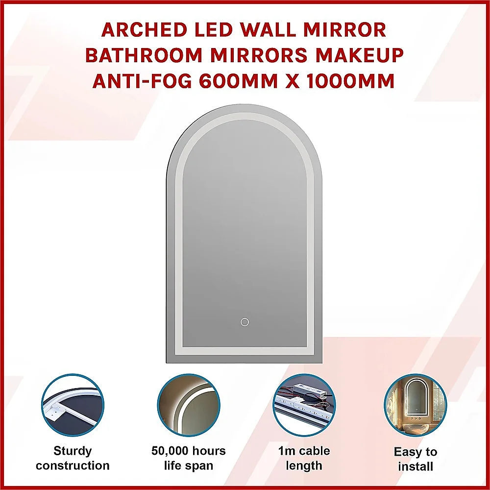 Arched LED Wall Mirror Bathroom Mirrors Makeup Anti-fog