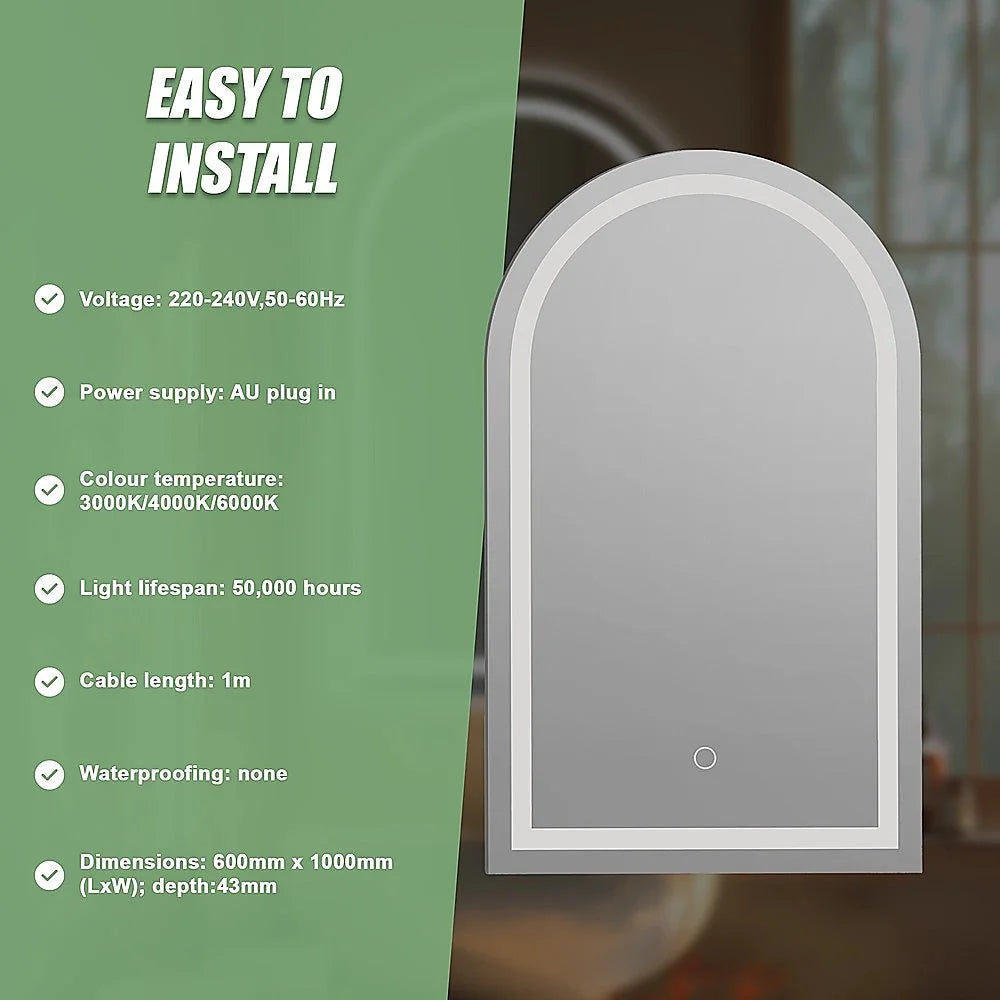 Arched LED Wall Mirror Bathroom Mirrors Makeup Anti-fog