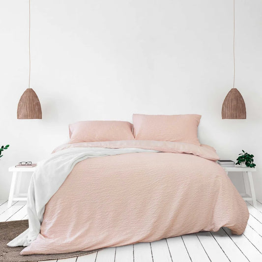 Ardor Ingrid Blush Seersucker Stripe Quilt Cover Set - King