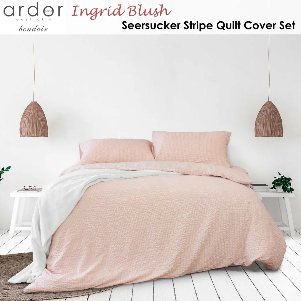 Ardor Ingrid Blush Seersucker Stripe Quilt Cover Set - King