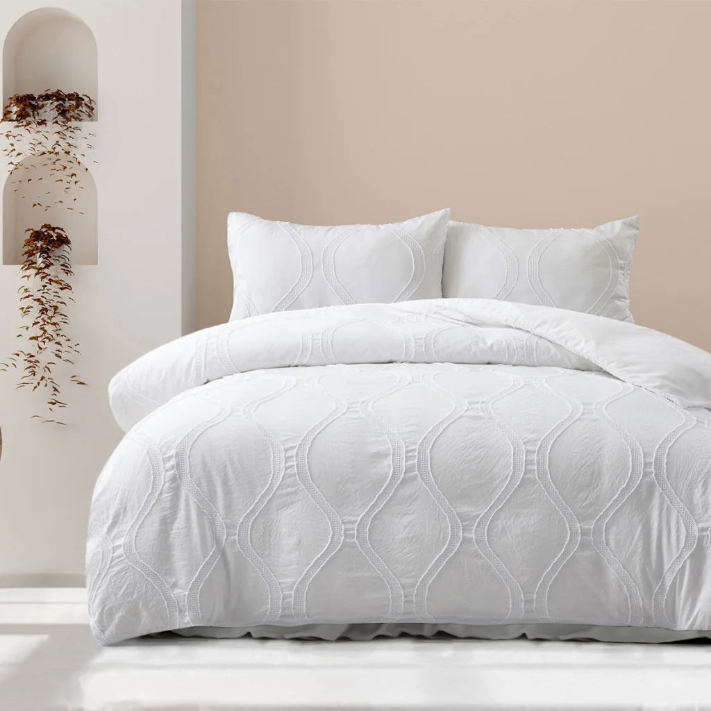 Ardor Lucy White Tufted Detail Quilt Cover Set - Queen