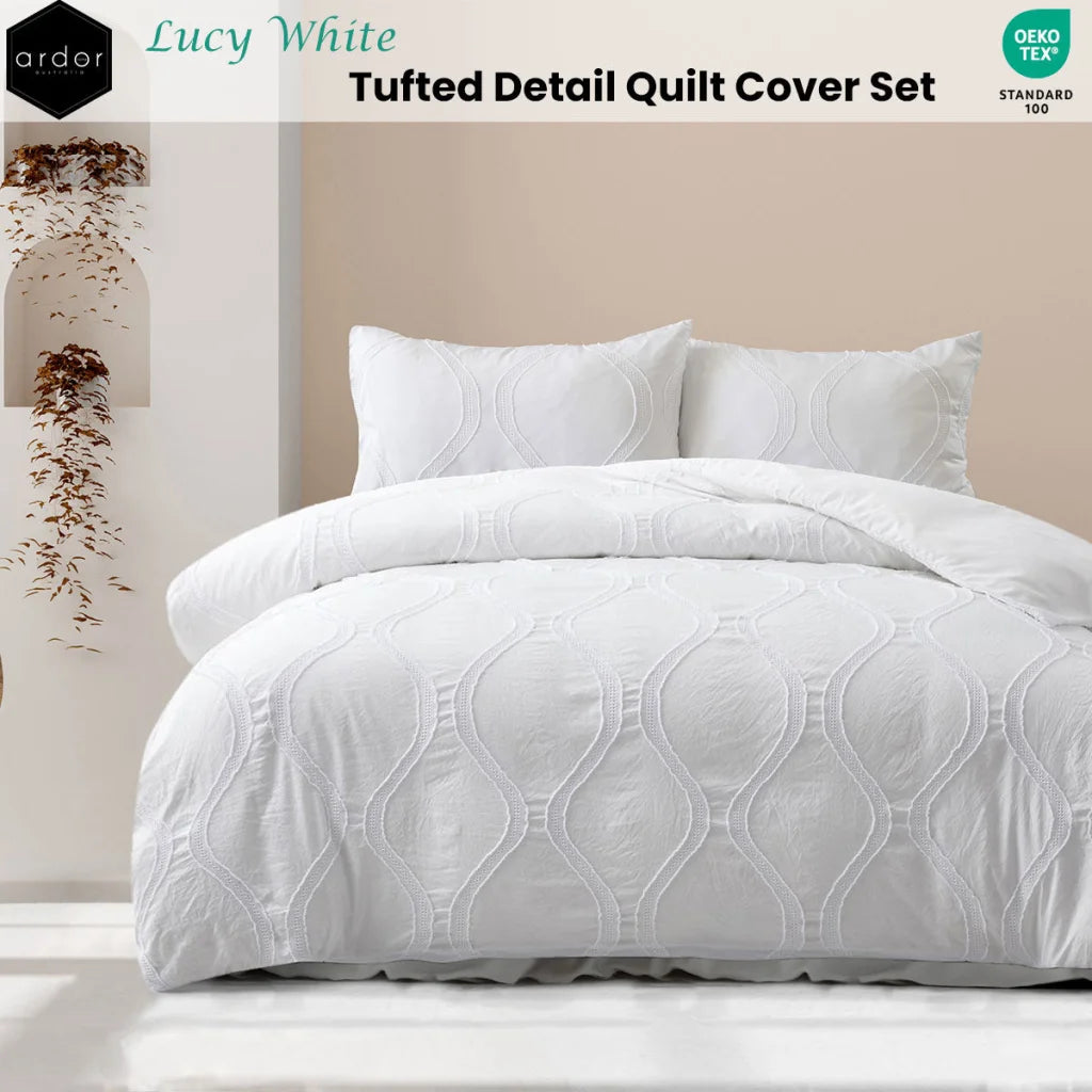 Ardor Lucy White Tufted Detail Quilt Cover Set - Queen