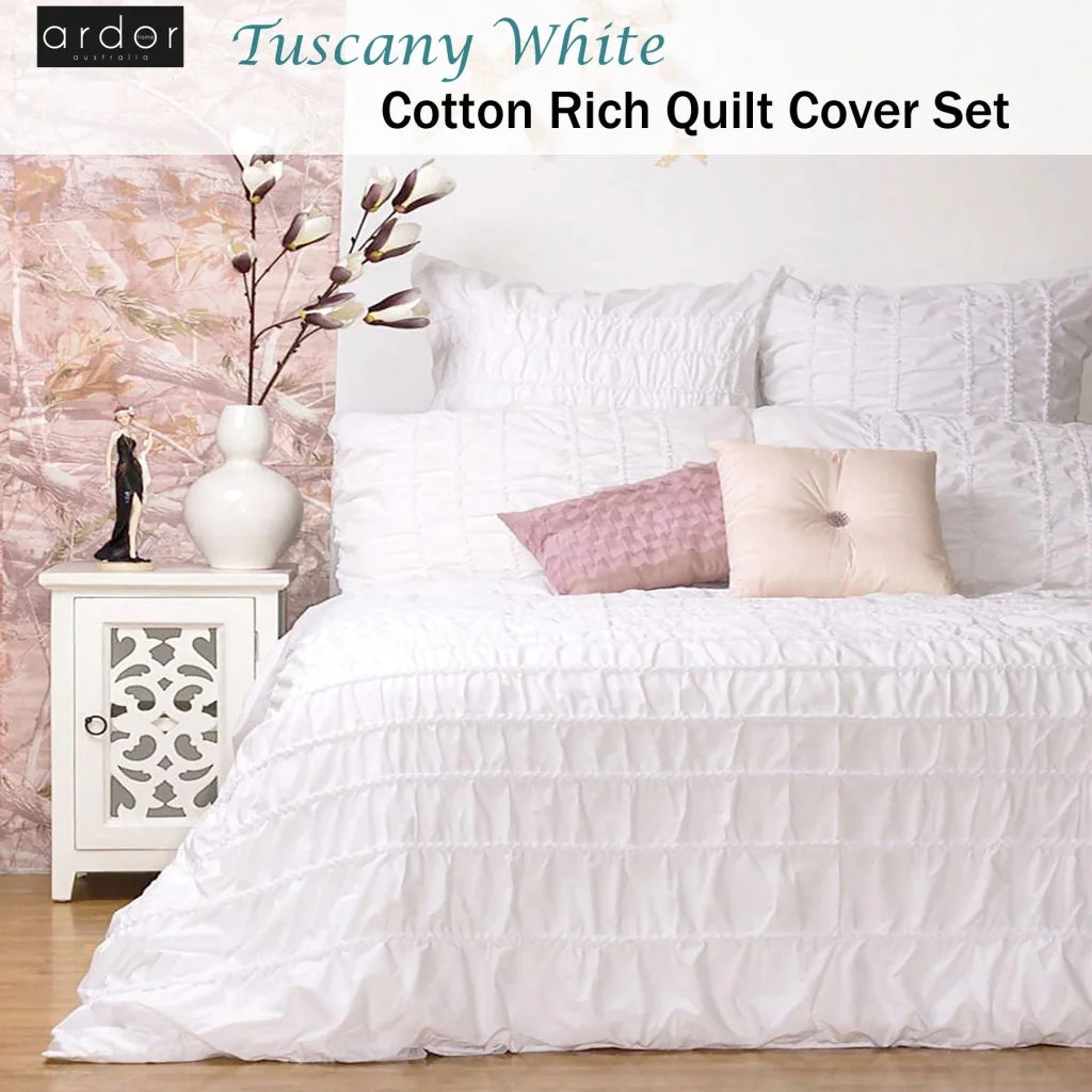 Ardor Tuscany White Quilt Cover Set - Queen - Home & Garden