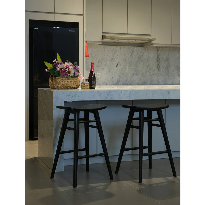 Aria Oval Solid Timber Counter Stool - Black - Furniture