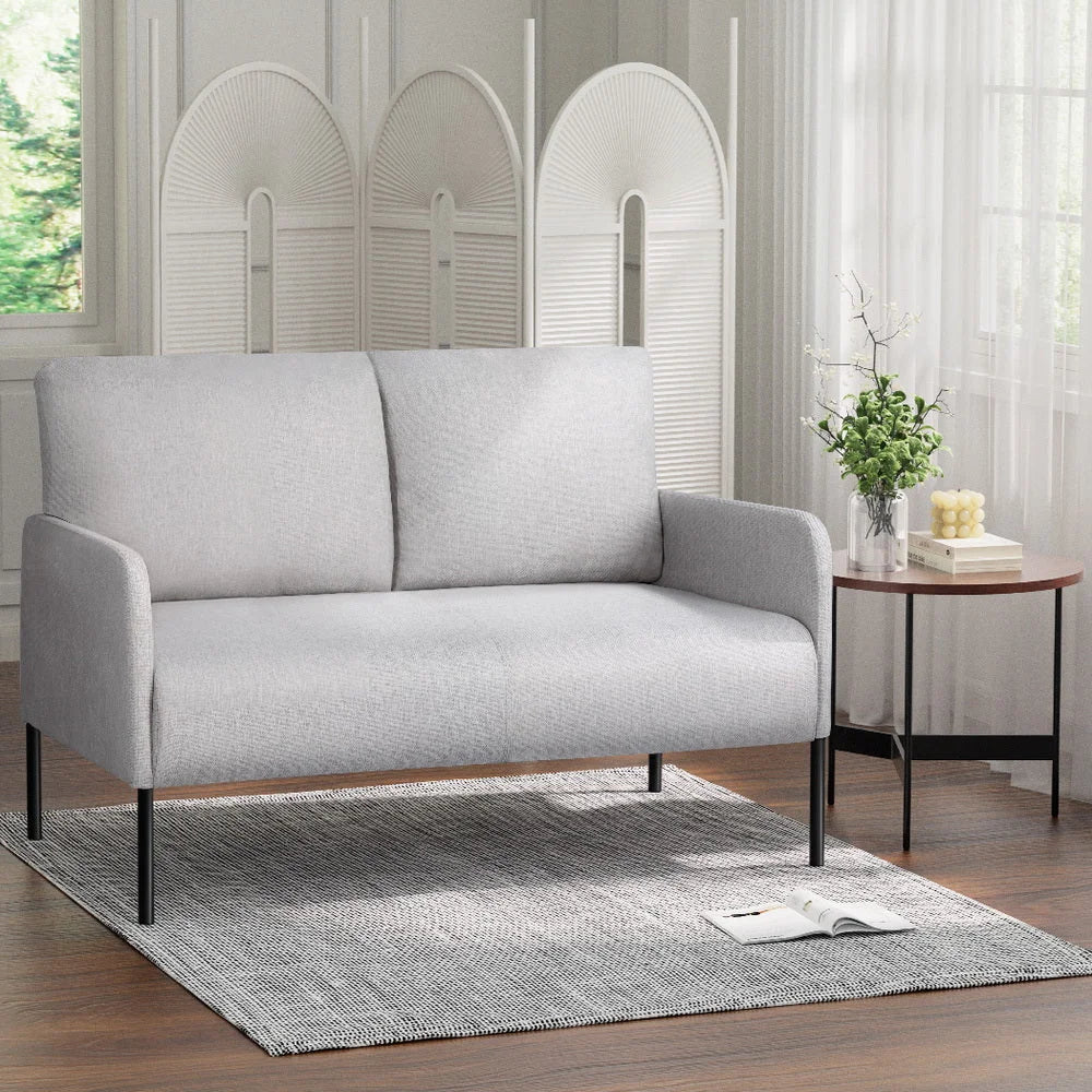 Armchair 2-Seater Sofa Accent Loveseat with Grey Linen