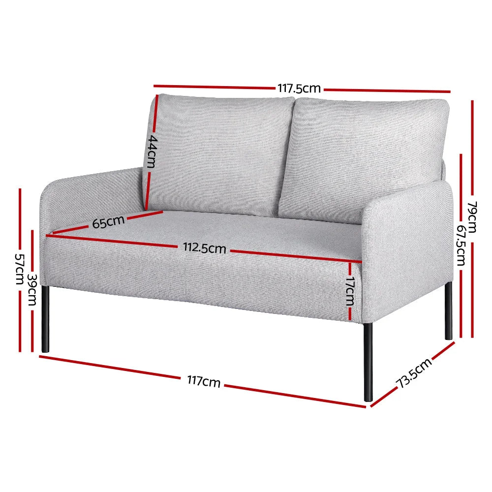 Armchair 2-Seater Sofa Accent Loveseat with Grey Linen