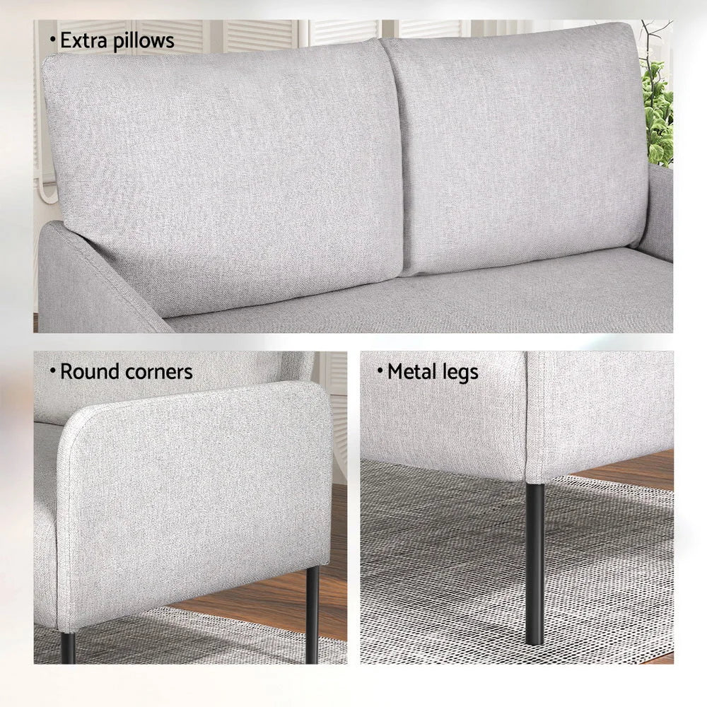 Armchair 2-Seater Sofa Accent Loveseat with Grey Linen