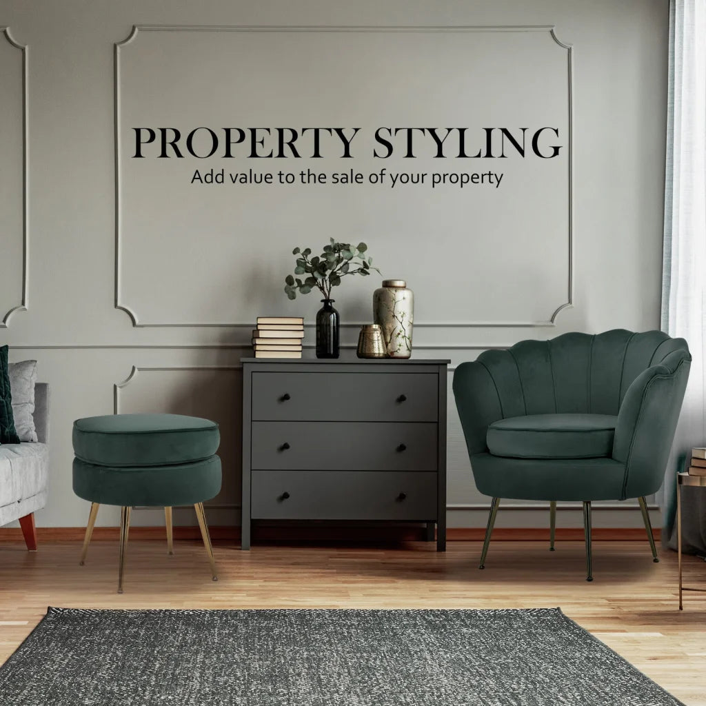 Armchair Accent Chair Velvet with Round Ottoman Footstool