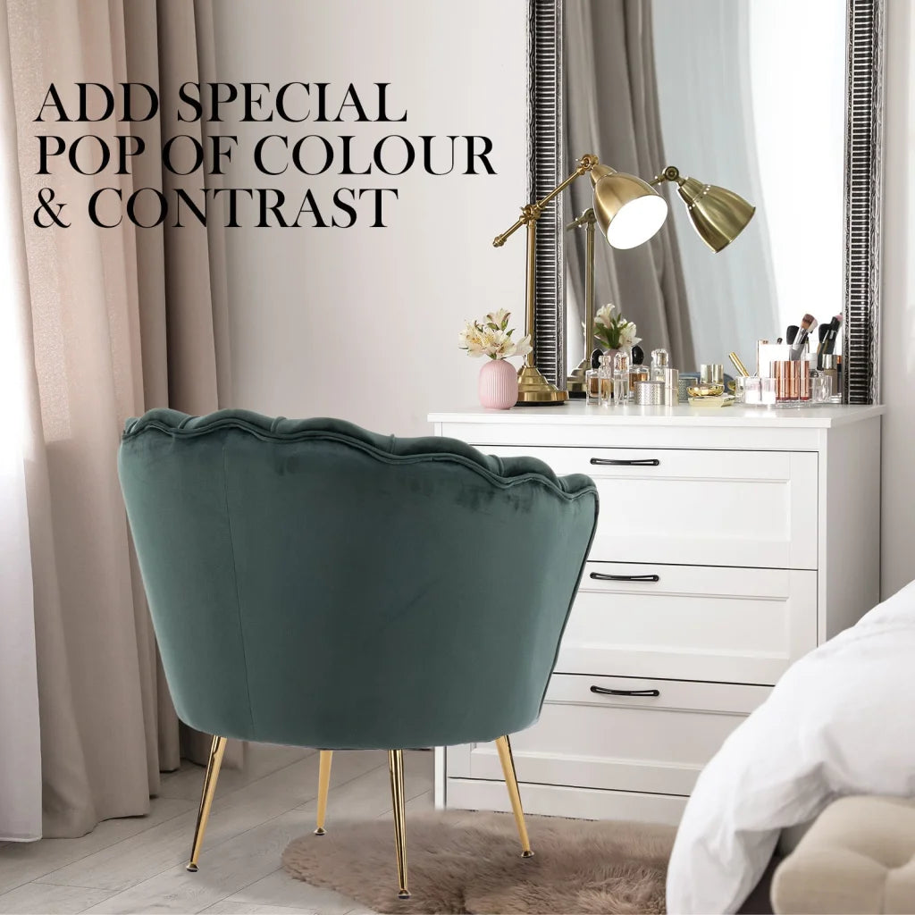 Armchair Accent Chair Velvet with Round Ottoman Footstool