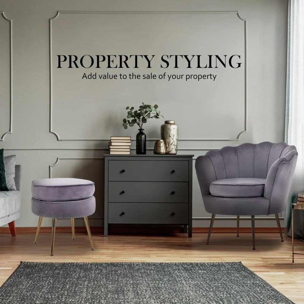 Armchair Accent Chair Velvet with Round Ottoman Footstool