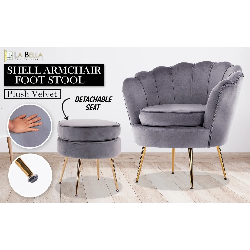 Armchair Accent Chair Velvet with Round Ottoman Footstool