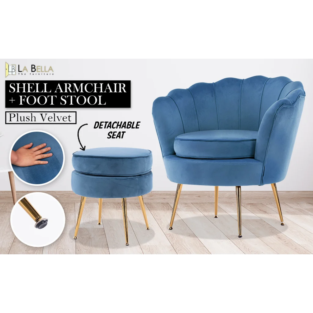 Armchair Accent Chair Velvet with Round Ottoman Footstool