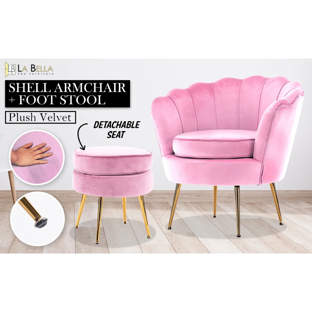 Armchair Accent Chair Velvet with Round Ottoman Footstool