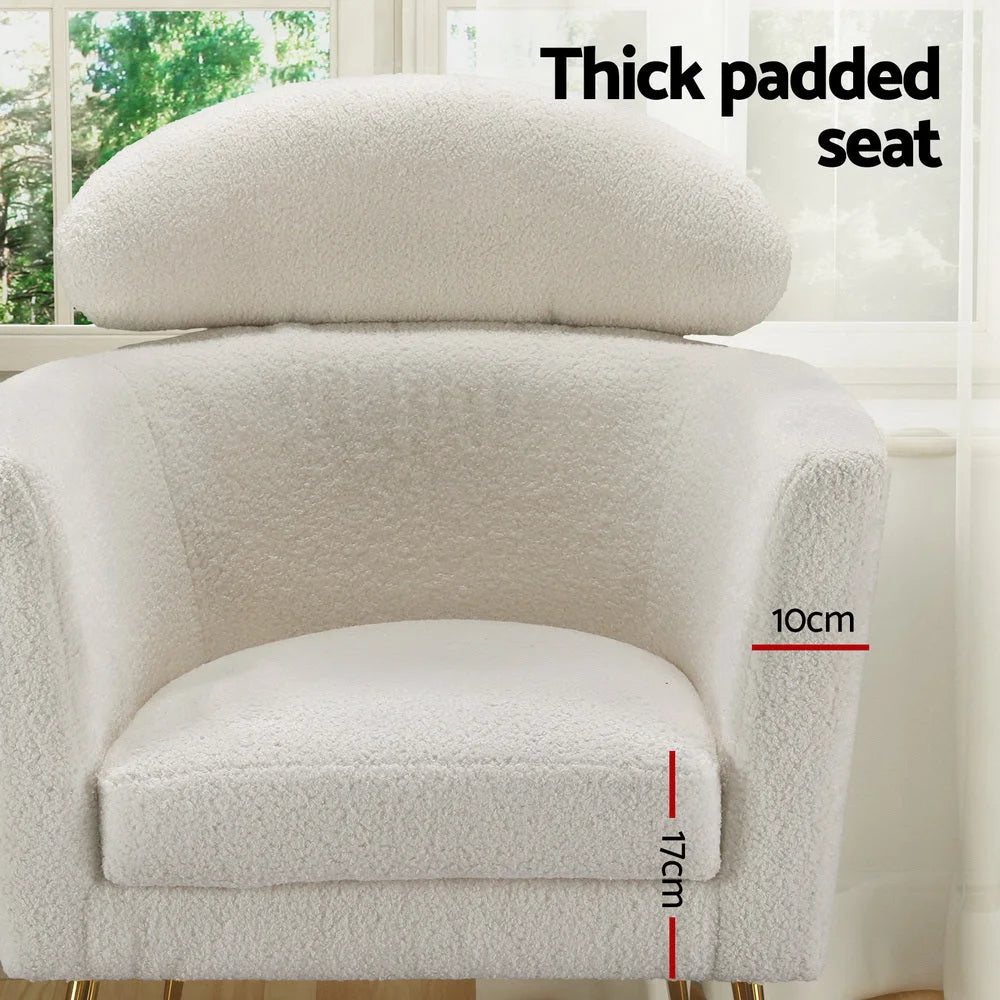 Armchair Boucle Fabric - White Yoli