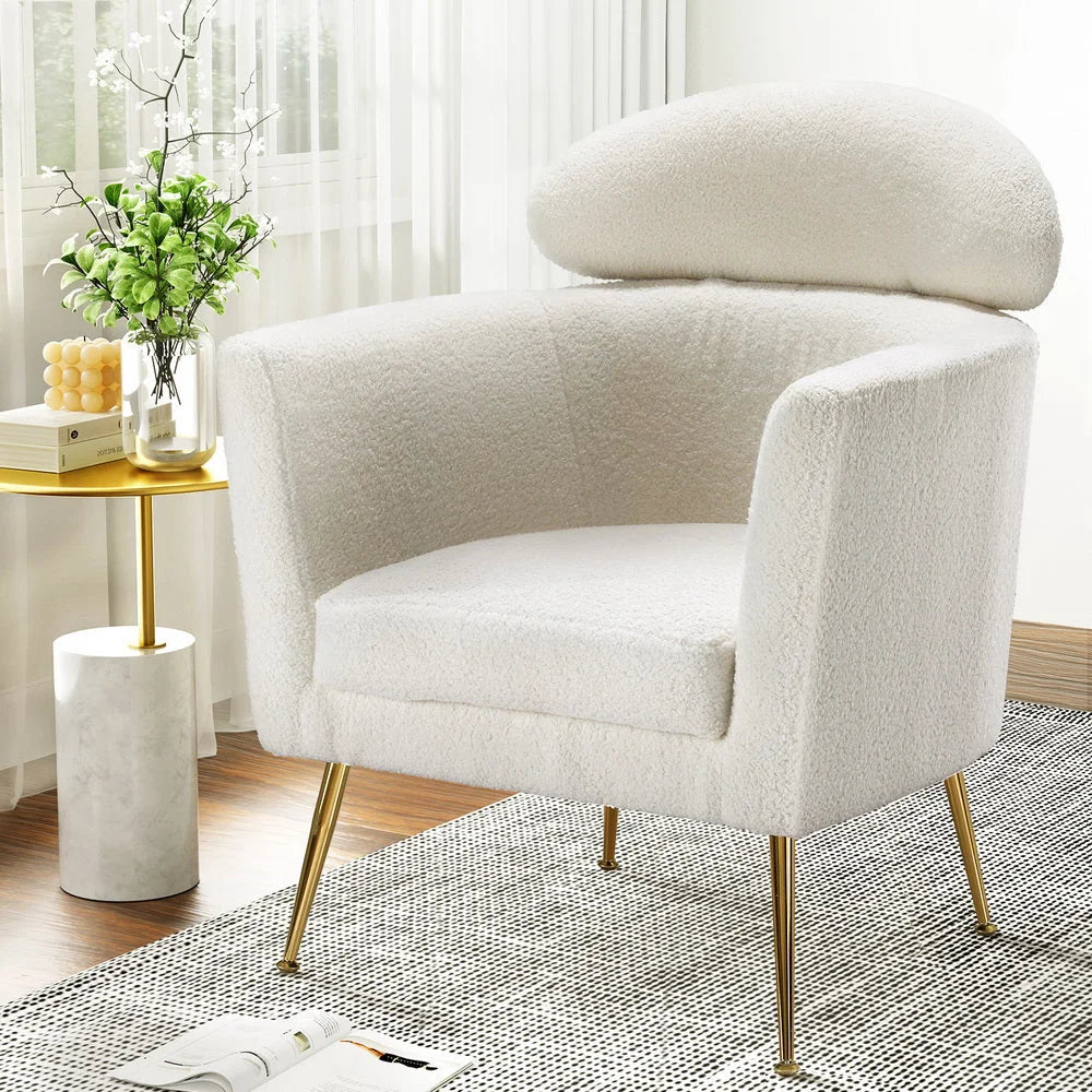 Armchair Boucle Fabric - White Yoli