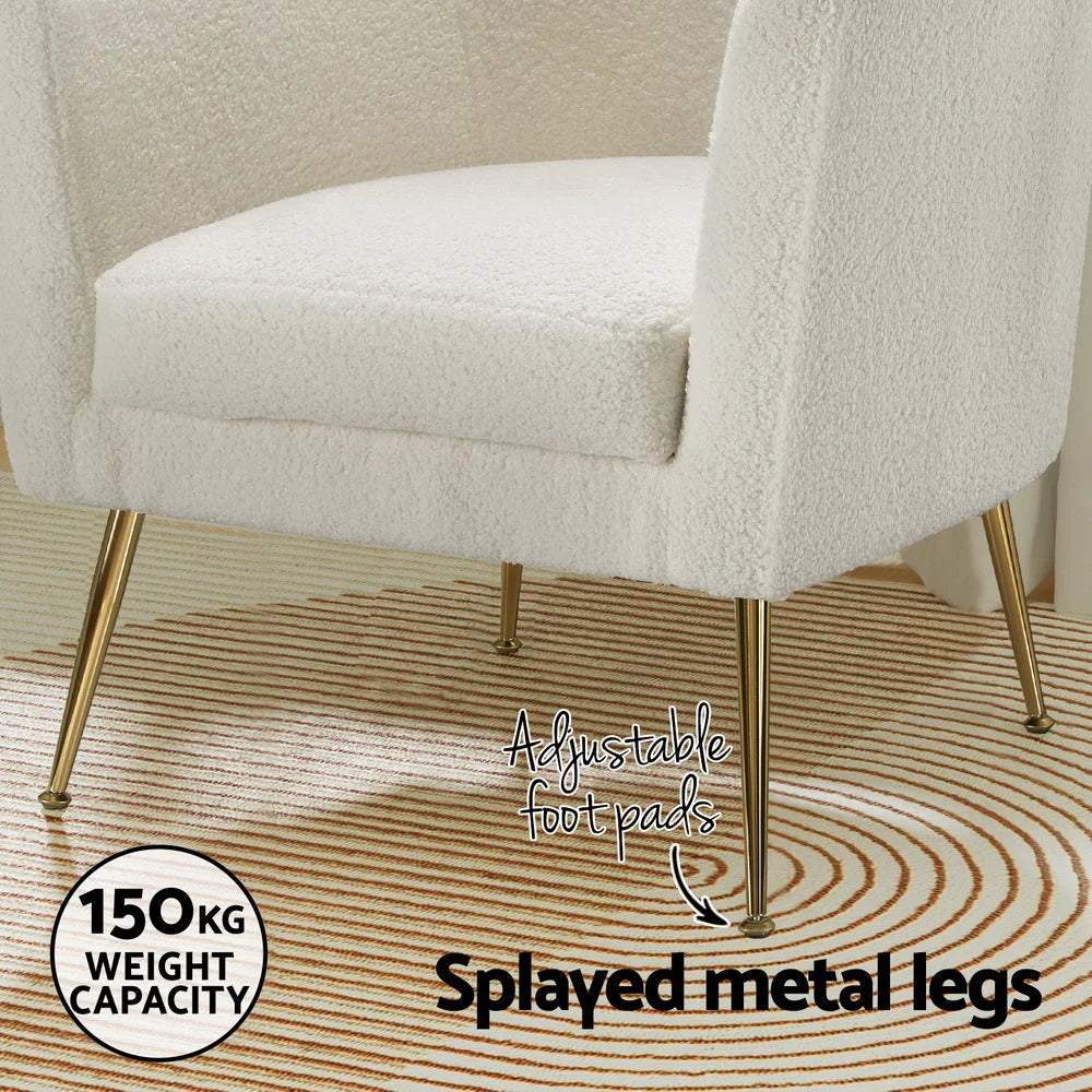 Armchair Boucle Fabric - White Yoli