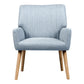 Grey fabric accent chair with padded seat and sturdy metal frame